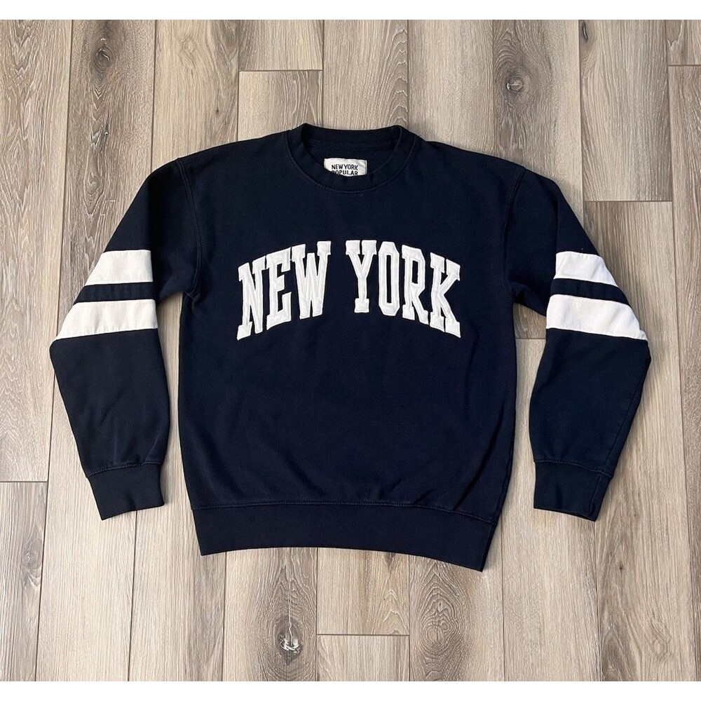 New York Popular “New York” Embroidered Fleece Crewneck Sweatshirt Mens Sz Small